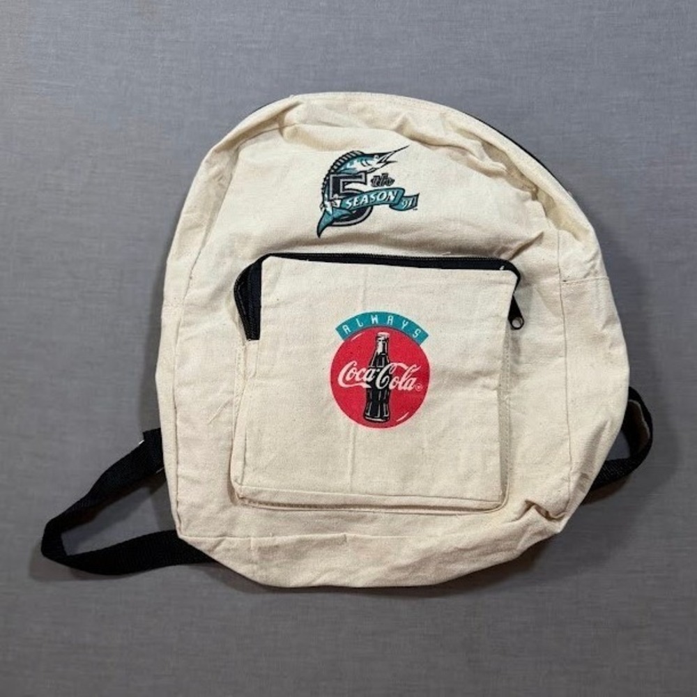 Florida Marlins 5th Season 1997 Canvas Backpack Beige‎ Small Front Pocket.